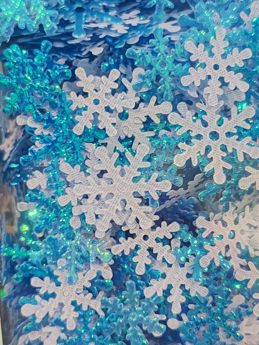 #113A Blue White small snow flake shape glitter